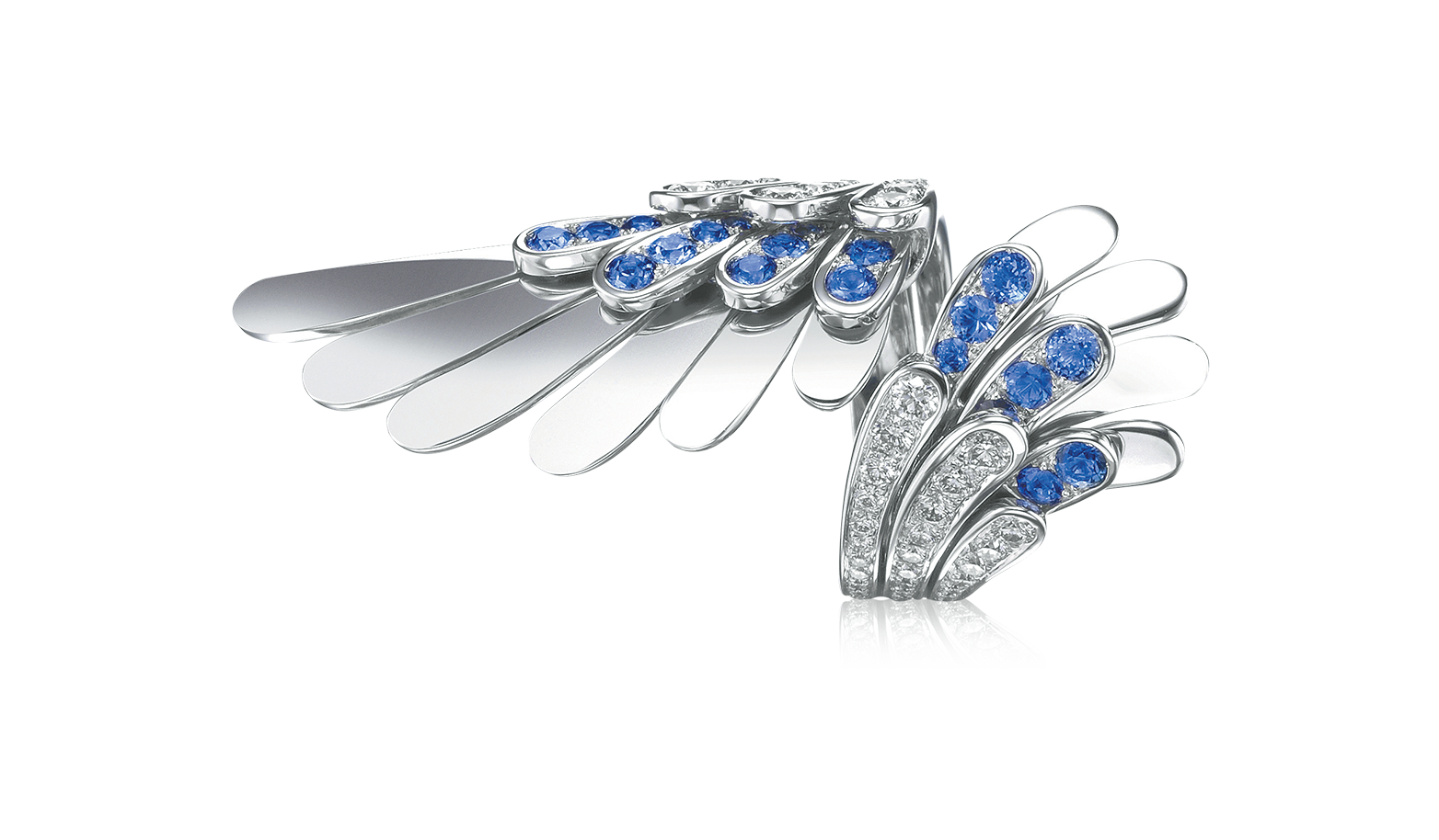 White Angel ring with diamonds and saphires - Angel - Tabbah Jewelry