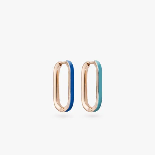 B-Glam Chromatic Reversible Single Earring in Yellow Gold and Ocean Blue Enamel, Mini