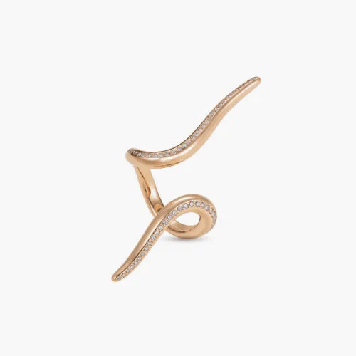 Reptilia Fangs Long Ultimate Ring in Rose Gold with Pavé Diamonds