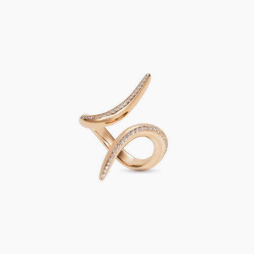 Reptilia Fangs Short Ring Ultimate in Rose Gold with Pavé Diamonds