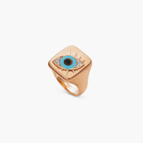 Talisman Ring Eye in Rose Gold, Turquoise, Onyx and Riger's Eye with Diamonds