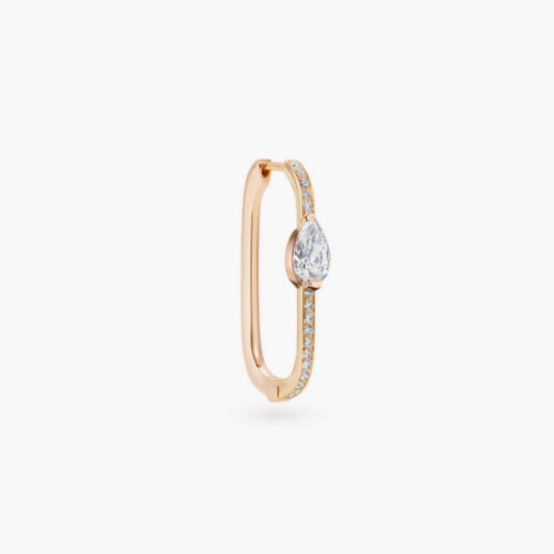 B-Glam Earring in Rose Gold and One Pear-Shaped Diamond with Half Pavé Diamonds, Small