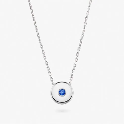 Beret Icon Necklace in White Gold with Sapphire, 15mm