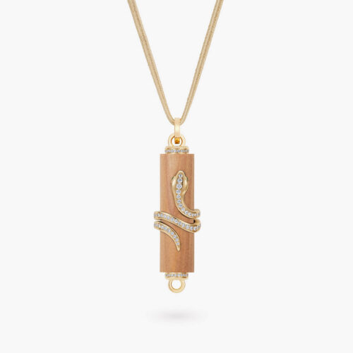 Snake Touch Pendant in Yellow Gold and Cedar Wood with Pavé diamonds