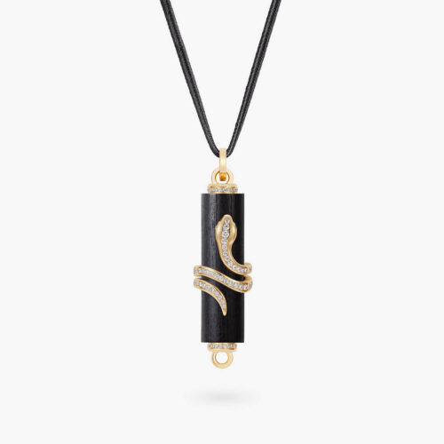 Snake Touch Pendant in Yellow Gold and Ebony Wood with Pavé Diamonds