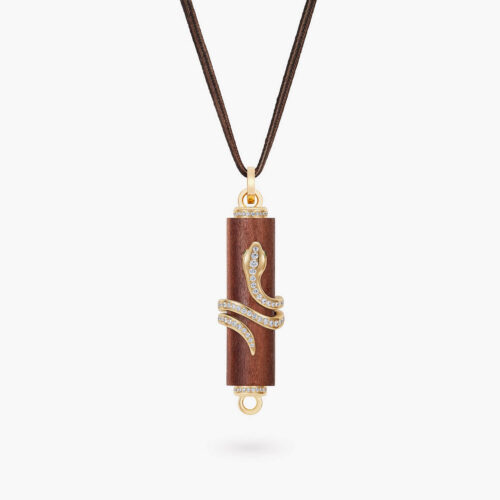 Snake Touch Pendant in Yellow Gold and Plum Wood with Pavé Diamonds