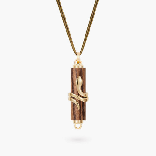 Snake Touch Pendant in Yellow Gold and Zebrano Wood