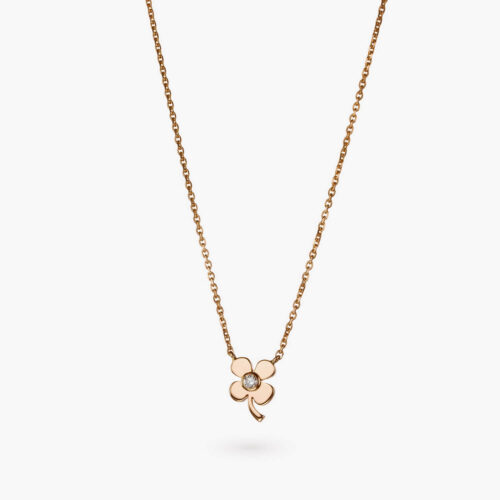 Talisman Charms Clover Necklace in Rose Gold with One Diamond Accent