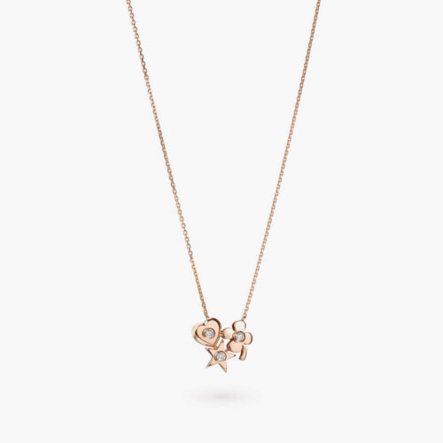 Talisman Charms Cluster Necklace in Rose Gold with Diamond Accents