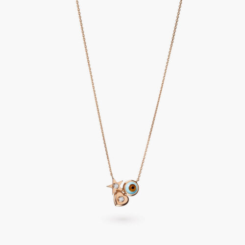 Talisman Charms Eye Cluster Necklace in Rose Gold with Diamond Accents