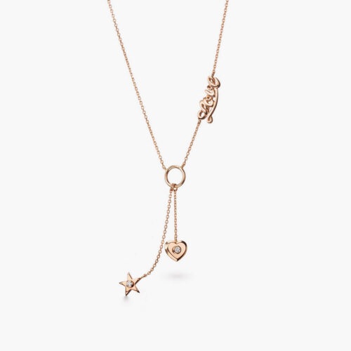 Talisman Twin Charms Heart Necklace in Rose Gold with Diamond Accents