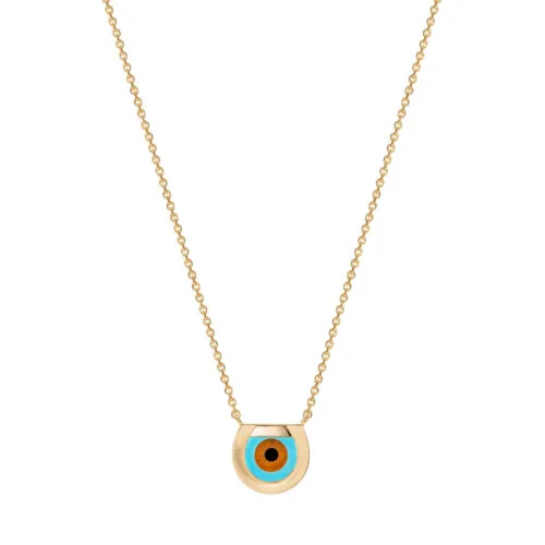 Horseshoe Eye Necklace in Yellow Gold, Turquoise, Onyx and Tiger's Eye, Small