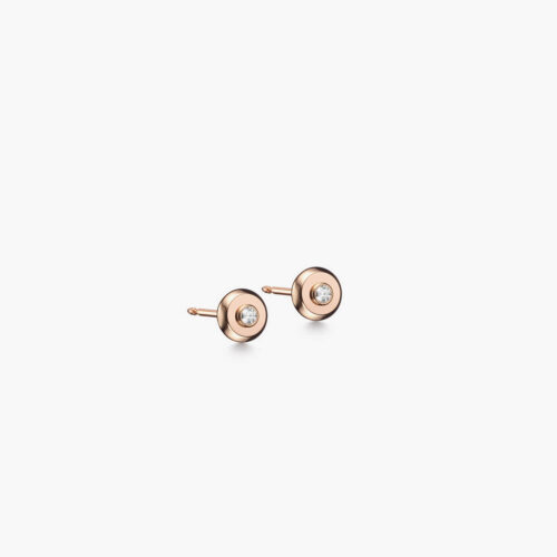 Beret Icon Earrings in Rose Gold with One Diamond, 9mm