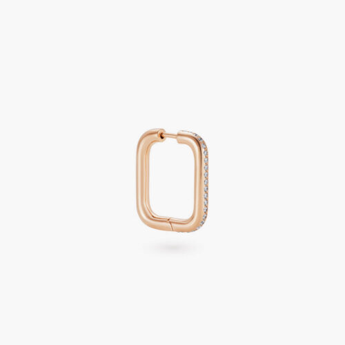 B-Glam Square Earring in Rose Gold Half Pavé Diamonds, Small