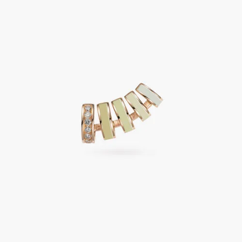B-Glam Chromatic Single Ear Cuff in Yellow Gold and Earth Yellow Enamel with Pavé Diamonds, Left Side