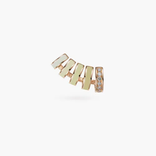 B-Glam Chromatic Single Ear Cuff in Yellow Gold and Earth Yellow Enamel with Pavé Diamonds, Right Side