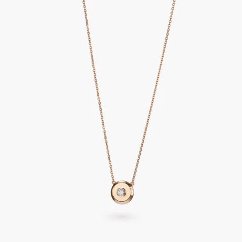 Beret Icon Necklace in Rose Gold with One Diamond, 9mm