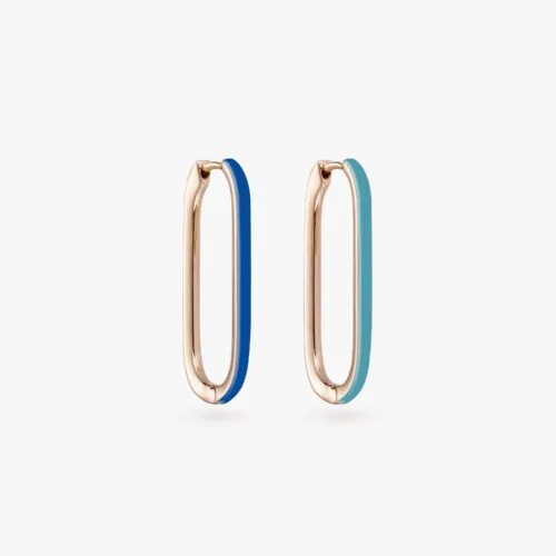 B-Glam Chromatic Reversible Single Earring in Yellow Gold and Ocean Blue Enamel, Small