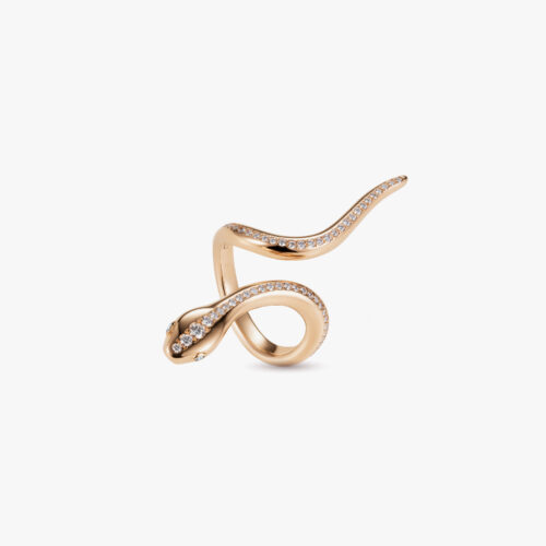 Reptilia Ring Long in Rose Gold with Pavé Diamonds and Diamond Eyes